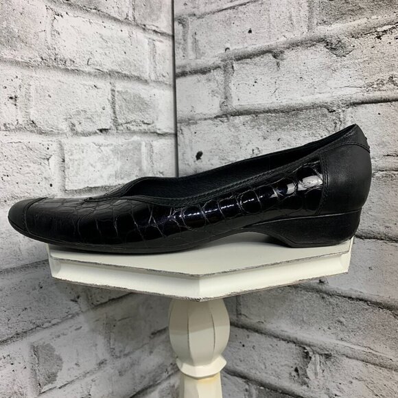 Vintage Roberto Capucci Croc Embossed Black Patent Leather Square Toe Loafer - Picture 2 of 10